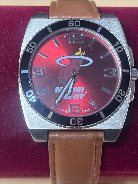Game Time Other - Miami Heat Logo Dial Watch - Red Face, Brown Strap - running